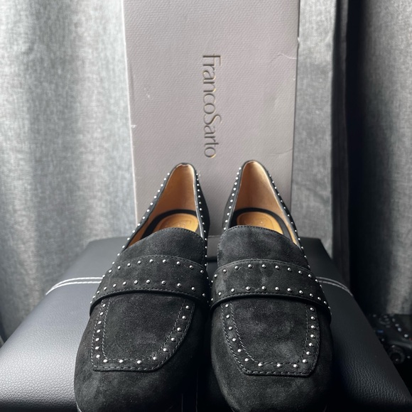 Franco Sarto LANCE Suede Studded Black Loafers Women’s Size 7 EUC Block Heels - Picture 12 of 15